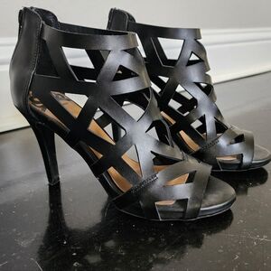 Fergalicious Black Geometric Cutout High Heel Sandals